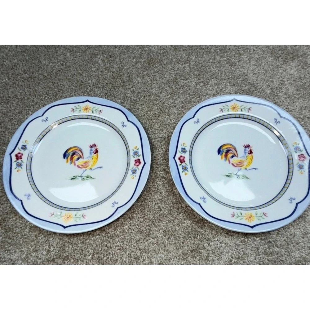 Vintage Coventry Genevieve Porcelain Rooster Bread Salad Plates Set Discontinued